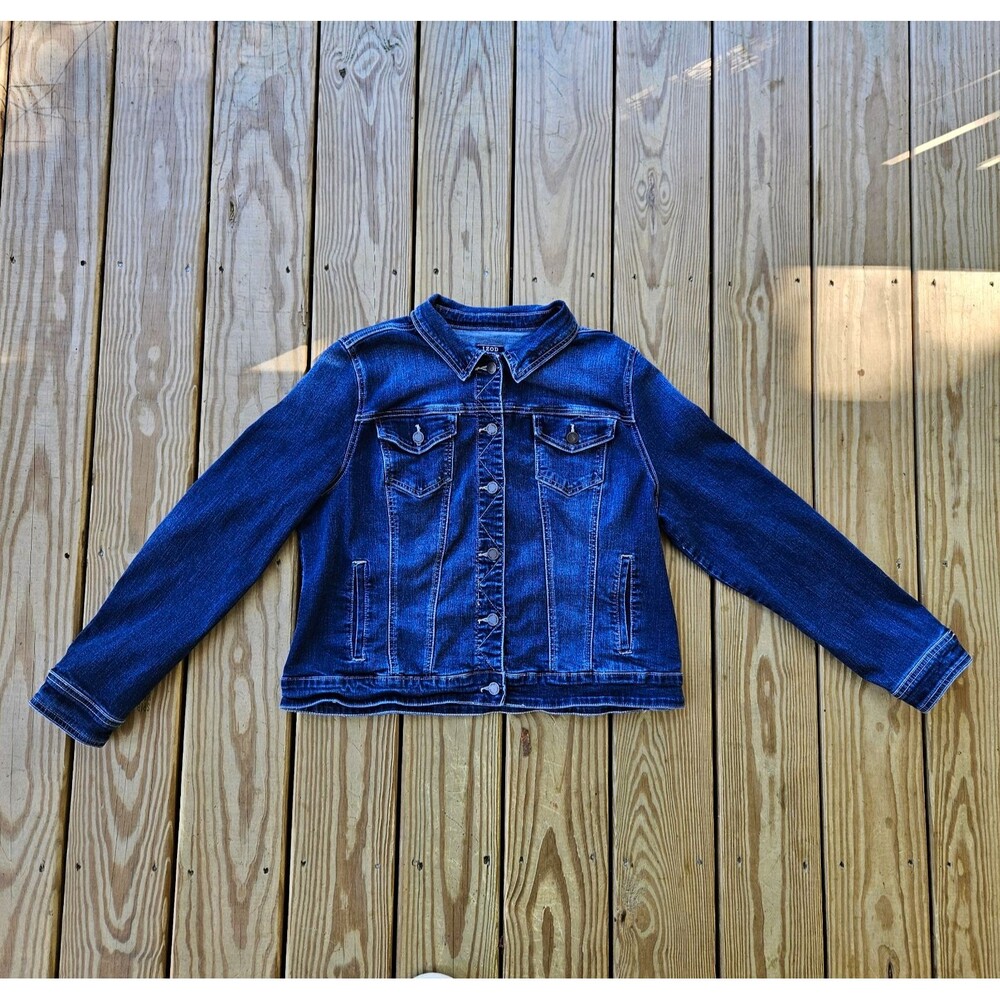IZOD Women's Classic Denim Jacket Dark Wash Blue XL Stretch Pockets Fall Coat
